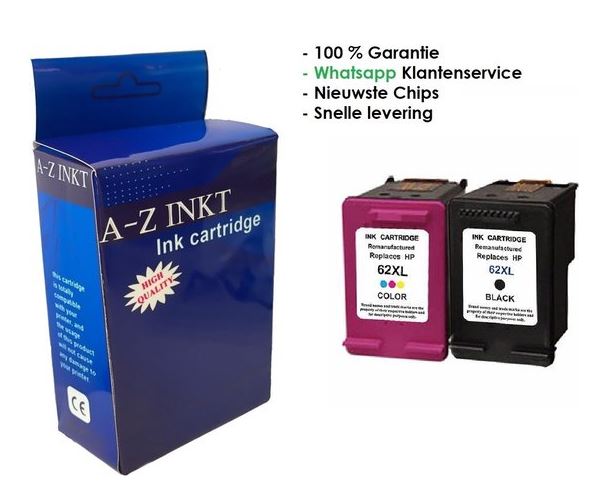 AtotZinkt premium huismerk Multipack voor HP 62 XL 1x BK zwart + 1x KLeuren 20 ml