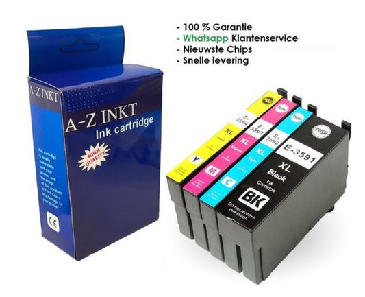 AtotZinkt inktcartridges voor Epson 35 XL / Epson 35XL, multipack van 4 kleuren 1 x BK, C, M en Y met chip