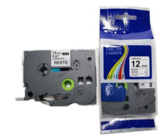 Brother Label Tape cassette 12mm Balck on White 8 meter compatible top kwaliteit TZE-231