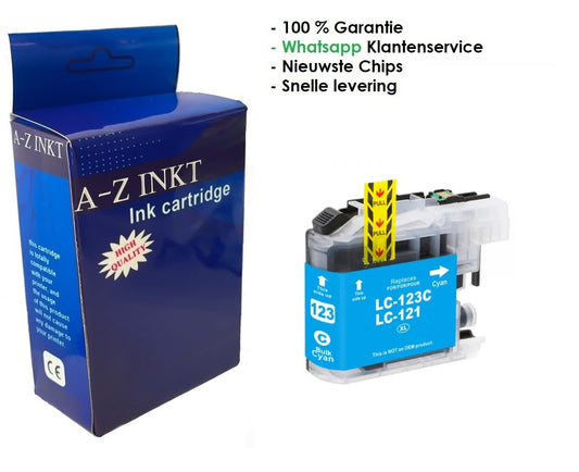 Atotzinkt Huismerk premium cartridge voor Brother LC 121 LC 123 C XL Cyaan
