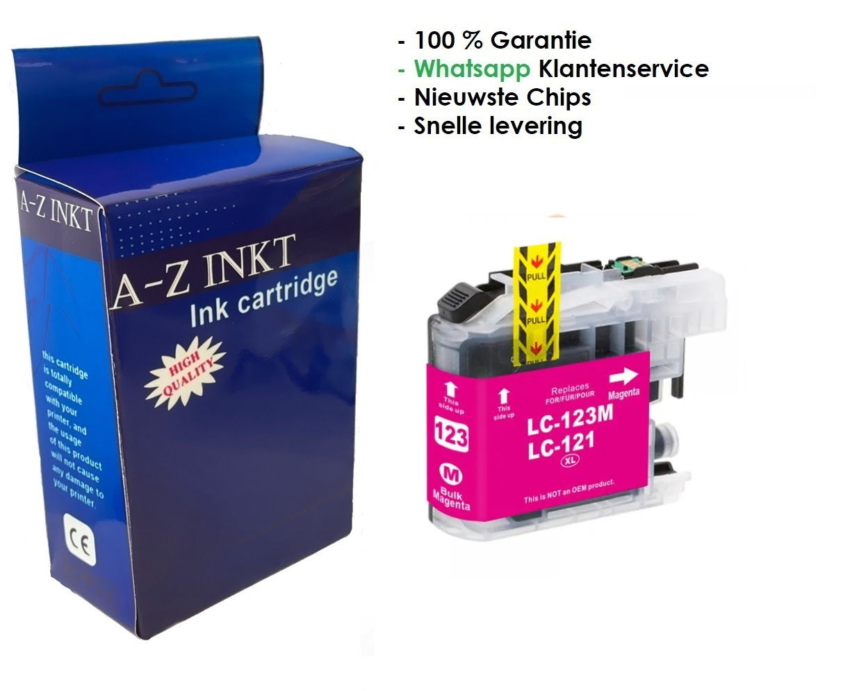 Atotozinkt Huismerk Premium cartridge voor Brother LC 121 LC 123 M XL Magenta