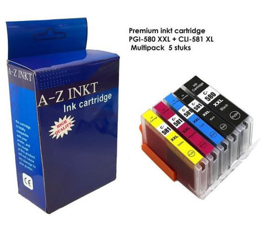 PGI-580 XXL + CLI-581 XL Multipack 5 stuks AtotZinkt Huismerk Voor Printers: TS705 / TR7550 / TR8550 / TS6150 / TS6151 / TS6250 / TS6251 / TS6350 / TS8150 / TS8151 / TS8152 / TS8250 / TS8251 / TS8252 / TS8350
